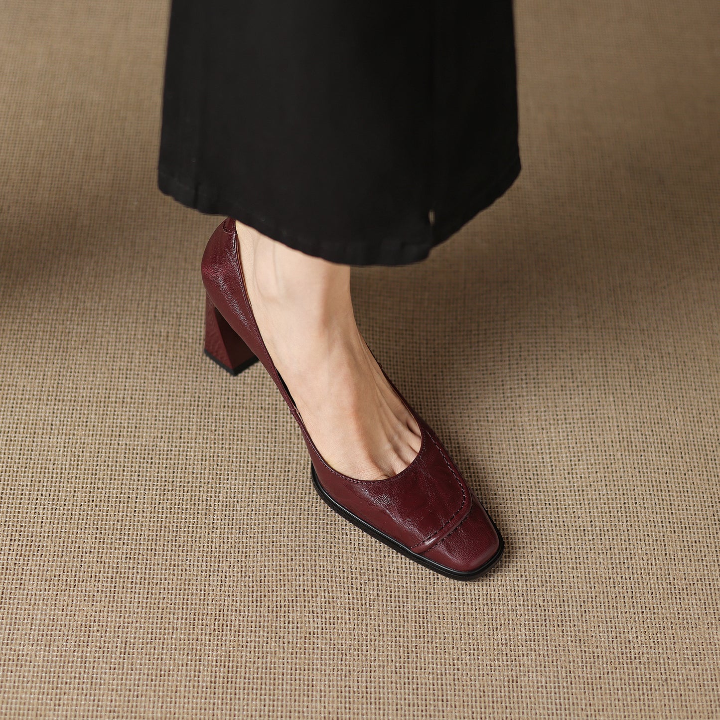 TinaCus Handmade Women's Genuine Leather Square Toe Chunky Mid Heel Office Dress Pump Shoes