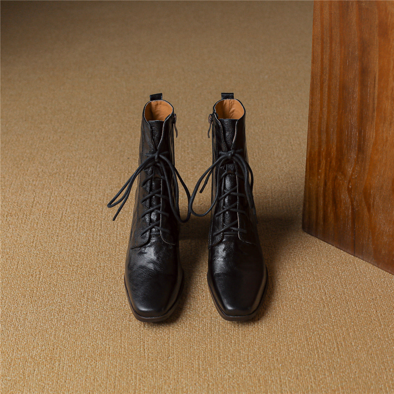 TinaCus Women's Genuine Leather Handmade Chunky Heel Side Zip Up Square Toe Ankle Boots (US7.5)