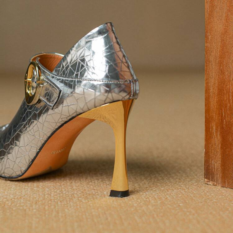 TinaCus Women's Pointed Toe Handmade Buckle Stiletto High Heels Patent Leather Pumps Shoes