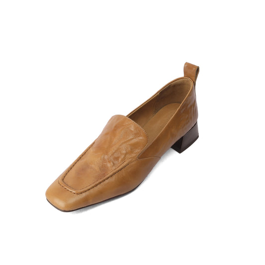 TinaCus Handmade Genuine Leather Women's Square Toe Chunky Heel Slip On Pumps