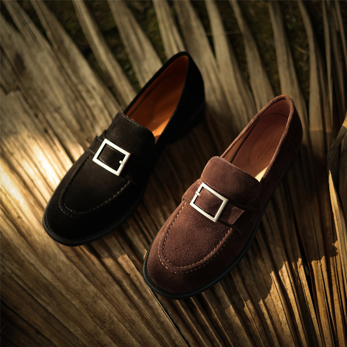 TinaCus Women's Handmade Suede Leather Buckle Chunky Heel Pumps