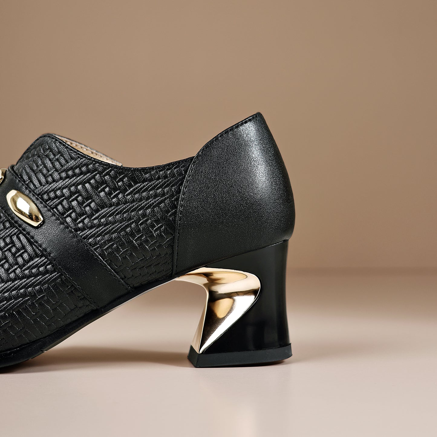 TinaCus Genuine Leather Handmade Chunky Heels Women's Pointed Toe Side Zip up Pumps Shoes