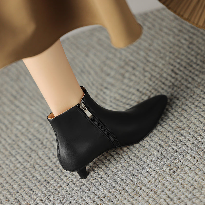 TinaCus Women's Handmade Leather Kitten Heel Side Zip Pointed Toe Ankle Boots