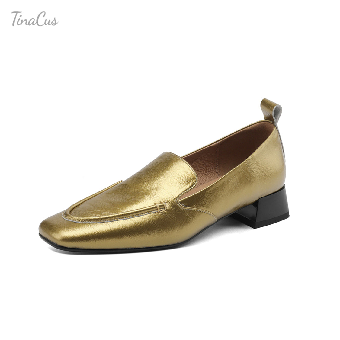 TinaCus Women's Handmade Genuine Leather Square Toe Slip On Chunky Hee TinaCus Women's Handmade Genuine Leather Square Toe Slip On Chunky Hee
