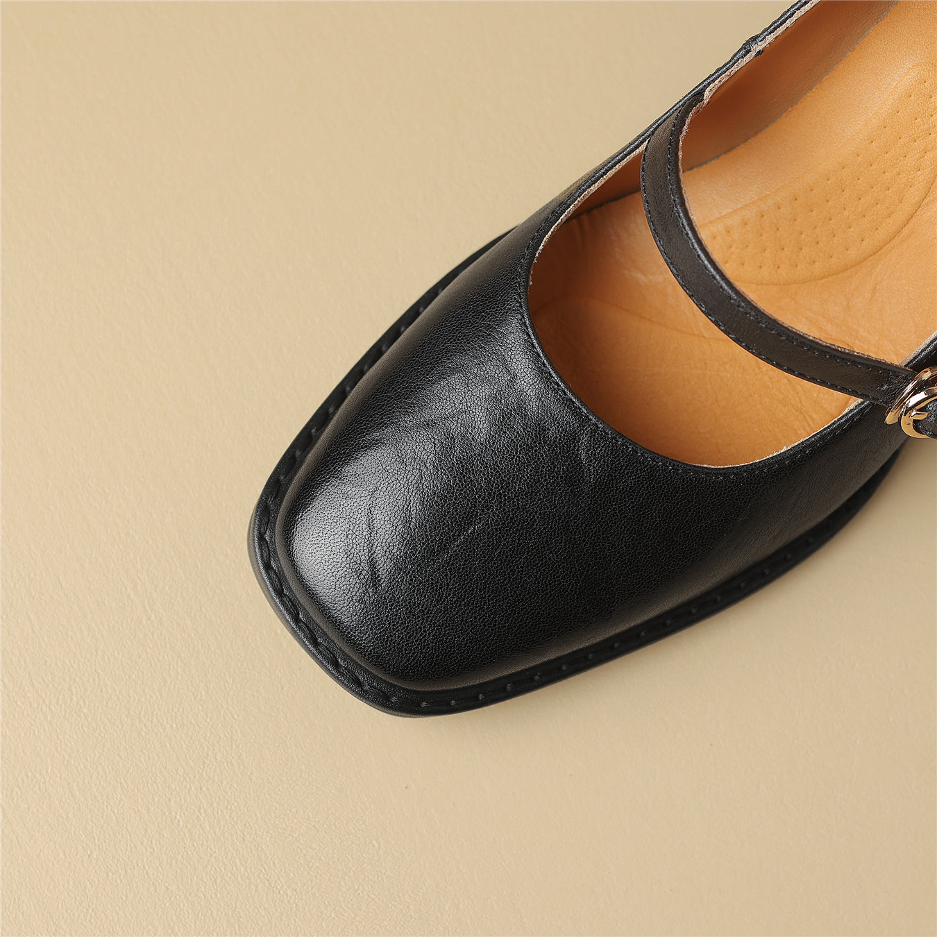 TinaCus Women's Handmade Genuine Leather Chunky Heel Buckle Mary Jane Pumps