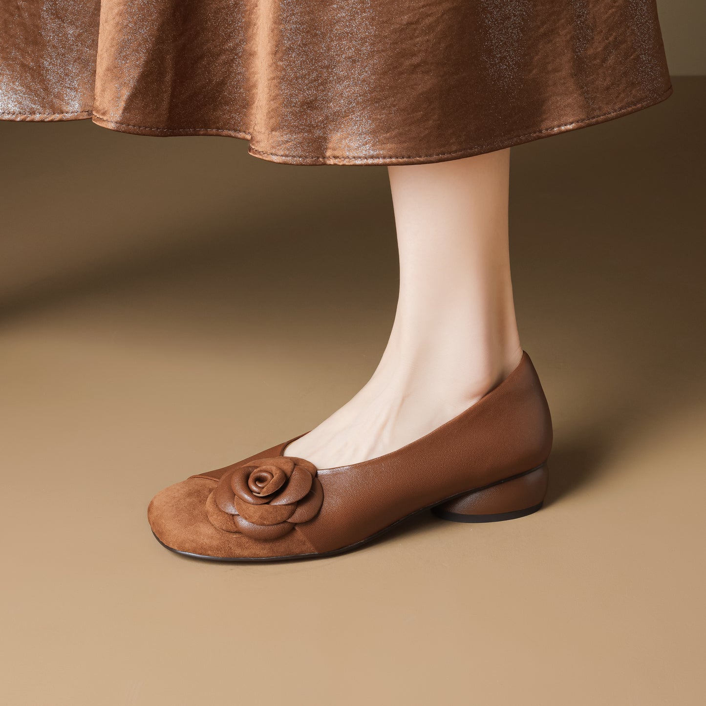 TinaCus Handmade Women's Genuine Leather Floral Closed Toe Lightweight Dressy Ballet Shoes