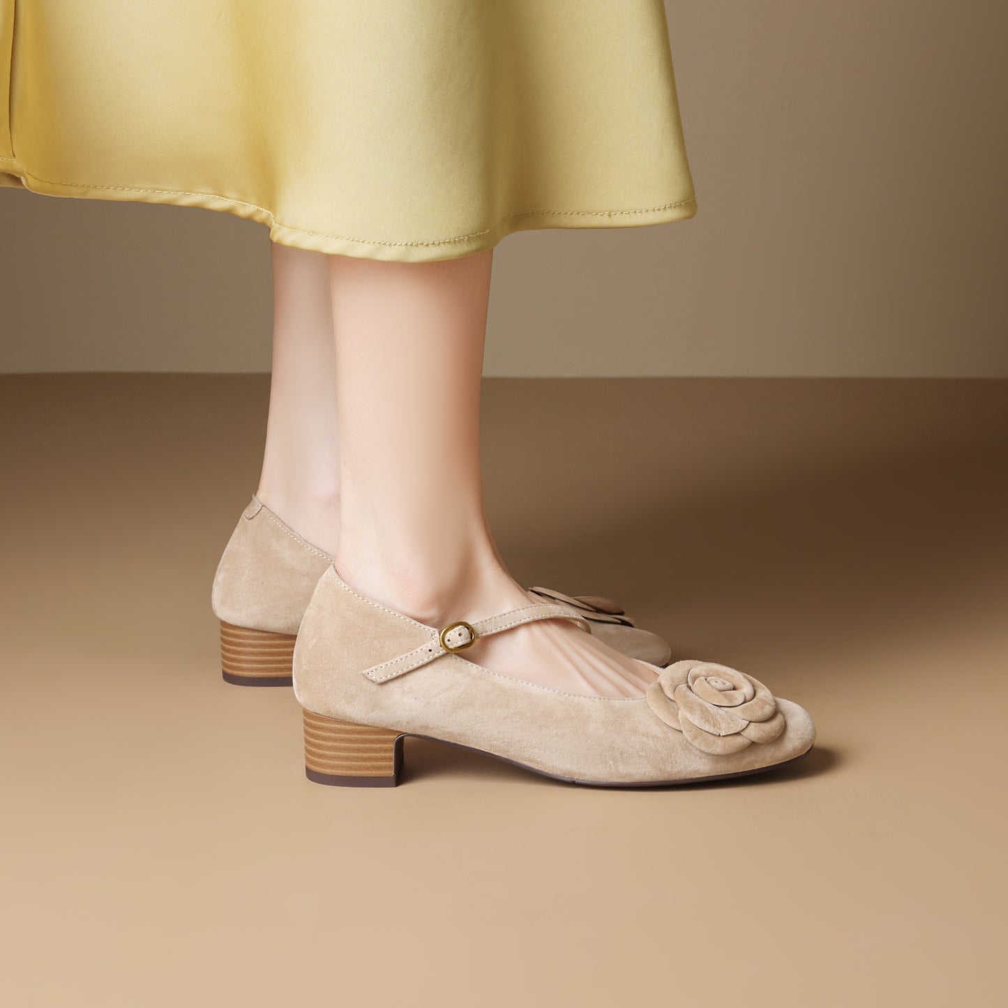 TinaCus Handmade Women's Suede Leather Floral Square Toe Lightweight Mary Jane Shoes