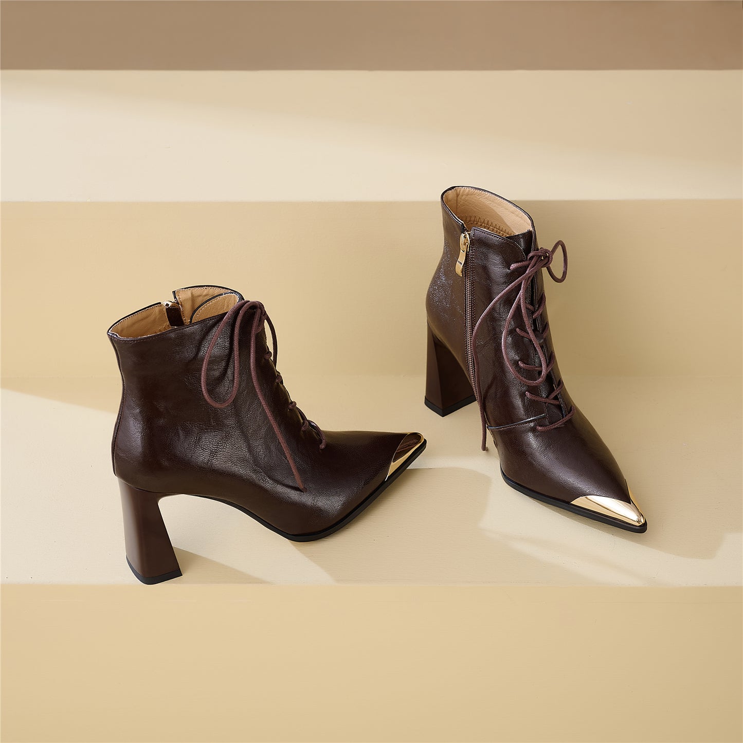 TinaCus Women's Genuine Leather Handmade High Heel Front Band Side Zip Ankle Boots