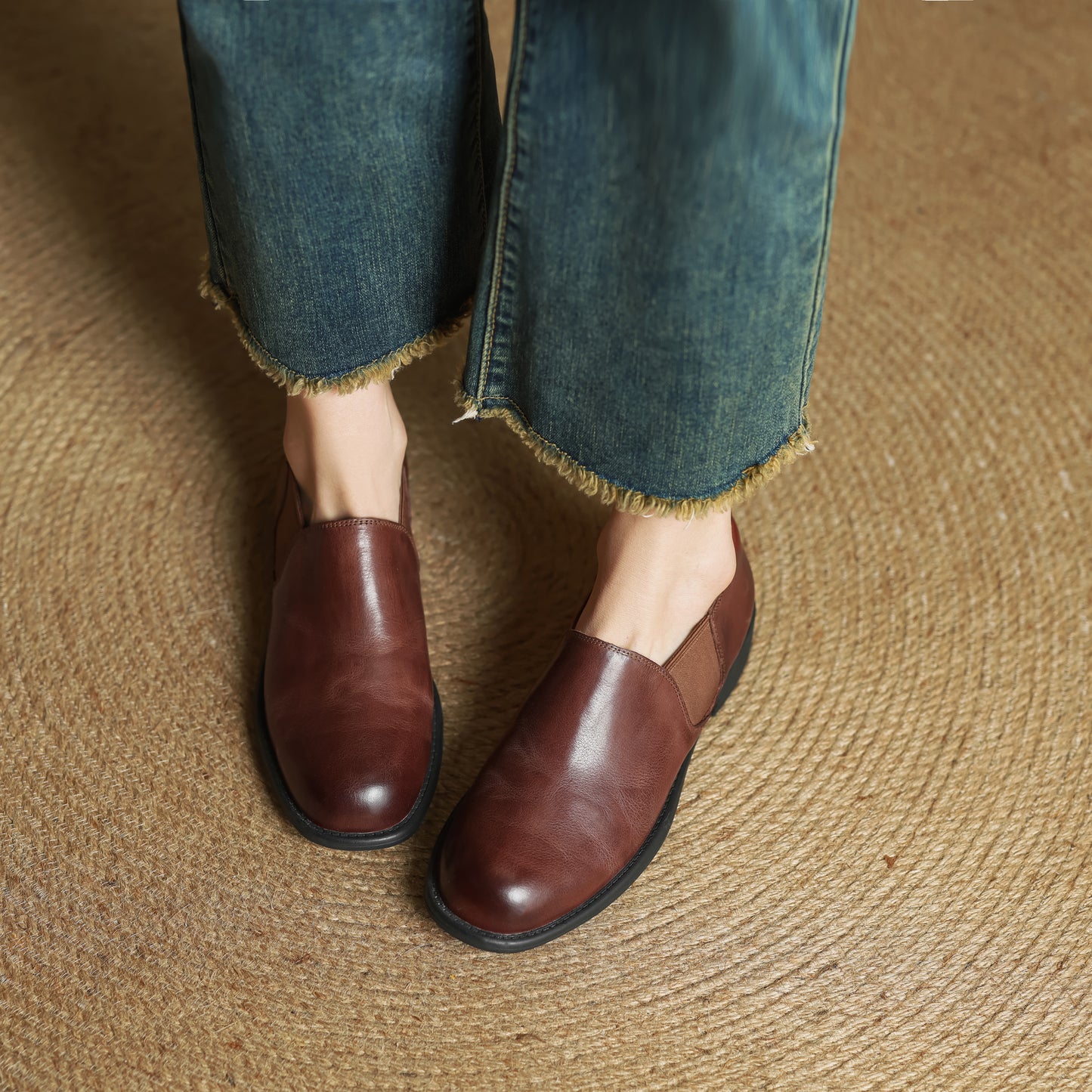 TinaCus Handmade Women's Genuine Leather Round Toe Slip On Casual Work Office Loafer Shoes