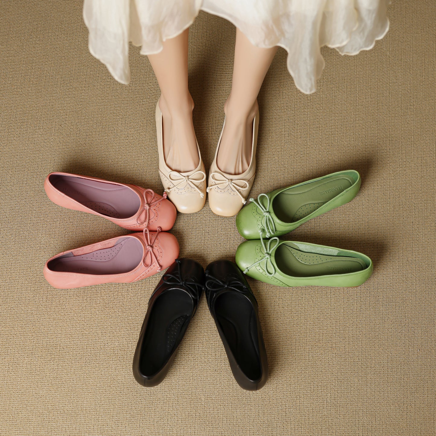 TinaCus Handmade Women's Genuine Leather Square Toe Baroque Ballet Flats with Bowtie