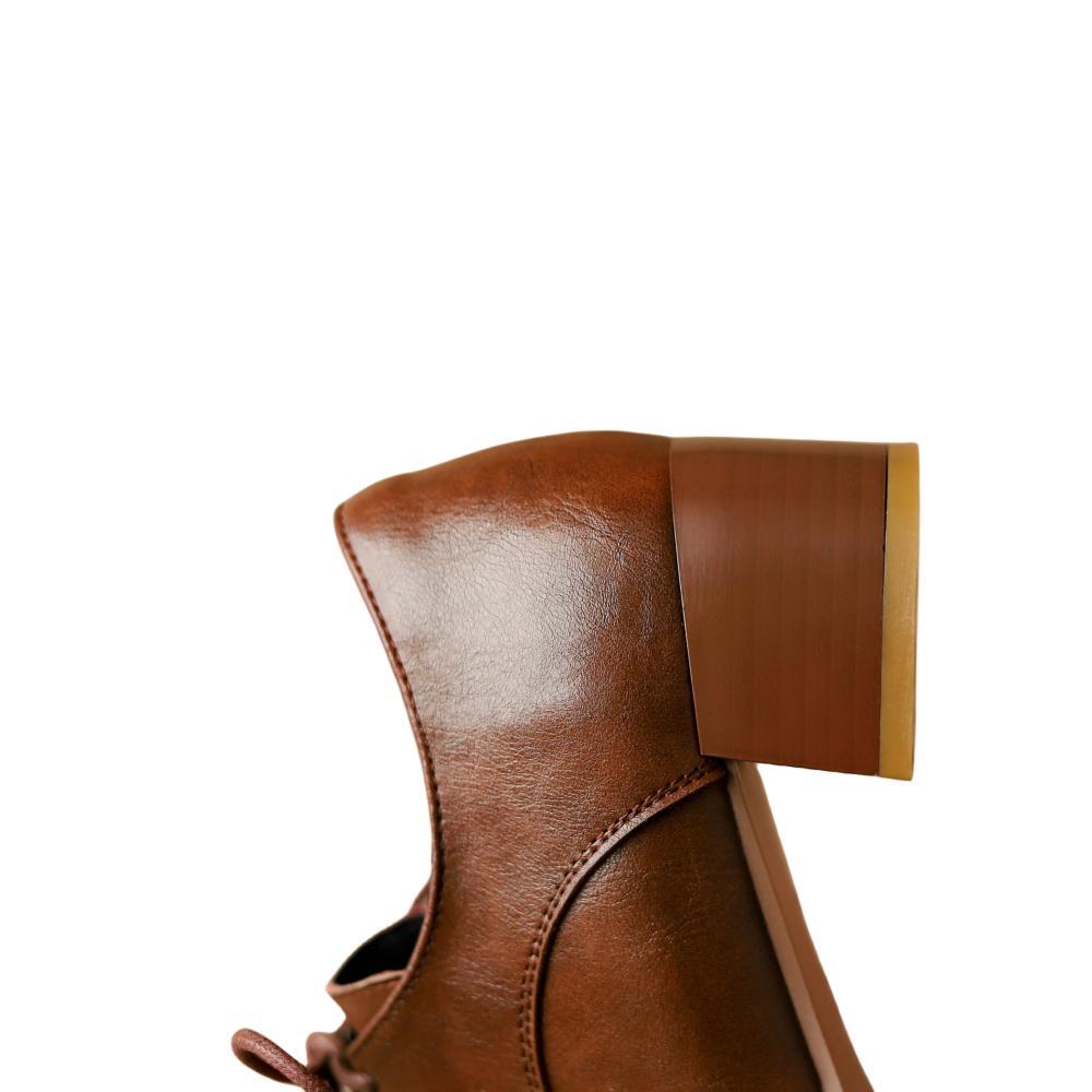 TinaCus Women's Genuine Leather Handmade Classic Square Toe Lace Up Low Stacked Heel Retro Oxford Pumps Shoes