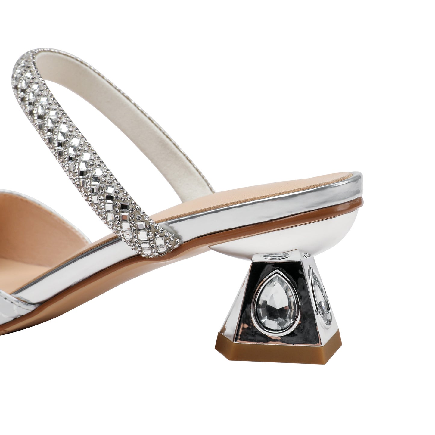 TinaCus Printed Genuine Leather Women's Pointed Toe Handmade Rhinestoes Décor Low Chunky Heels Slippers