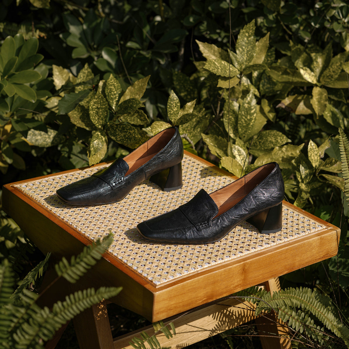 TinaCus Women's Handmade Genuine Leather Square Toe Block Heel Slip On Pumps