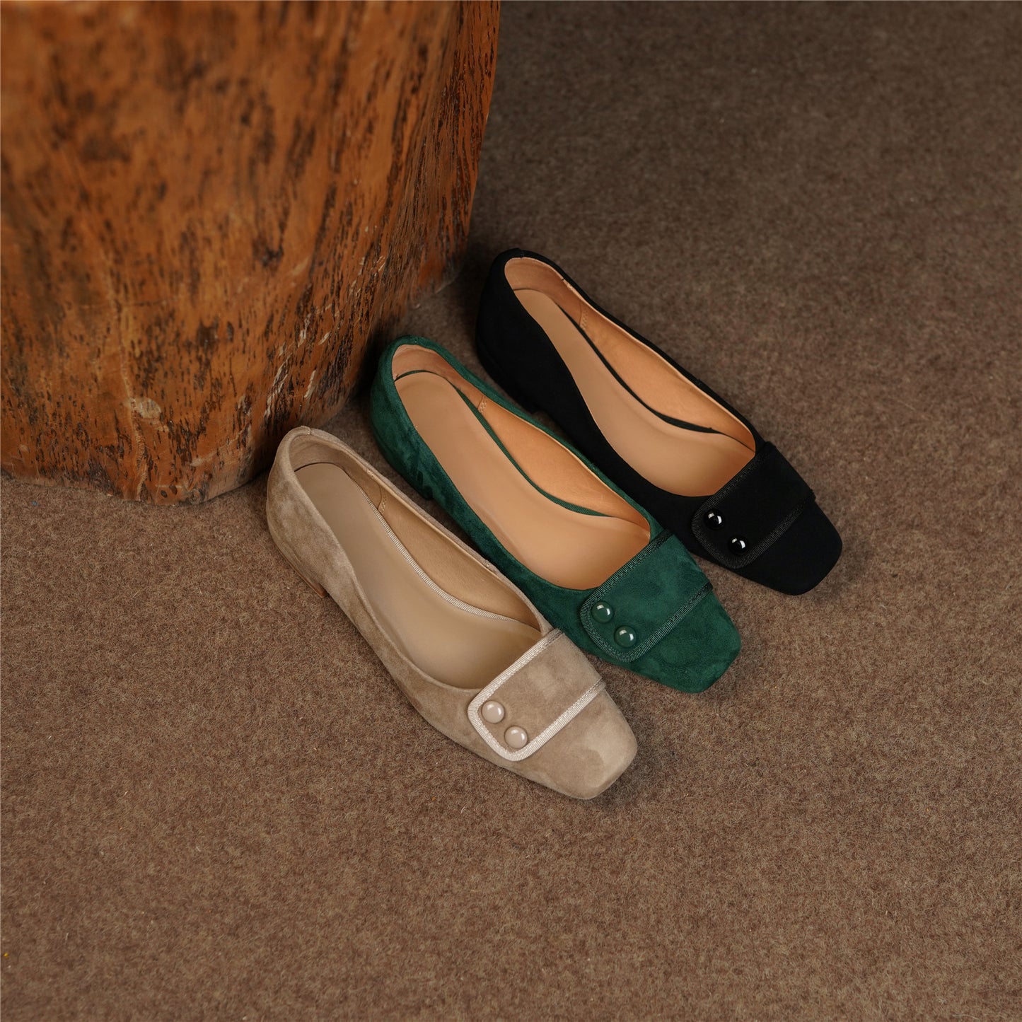 TinaCus Women's Square Toe Soft Suede Leather Handmade Button Décor Comfort Slip On Flats