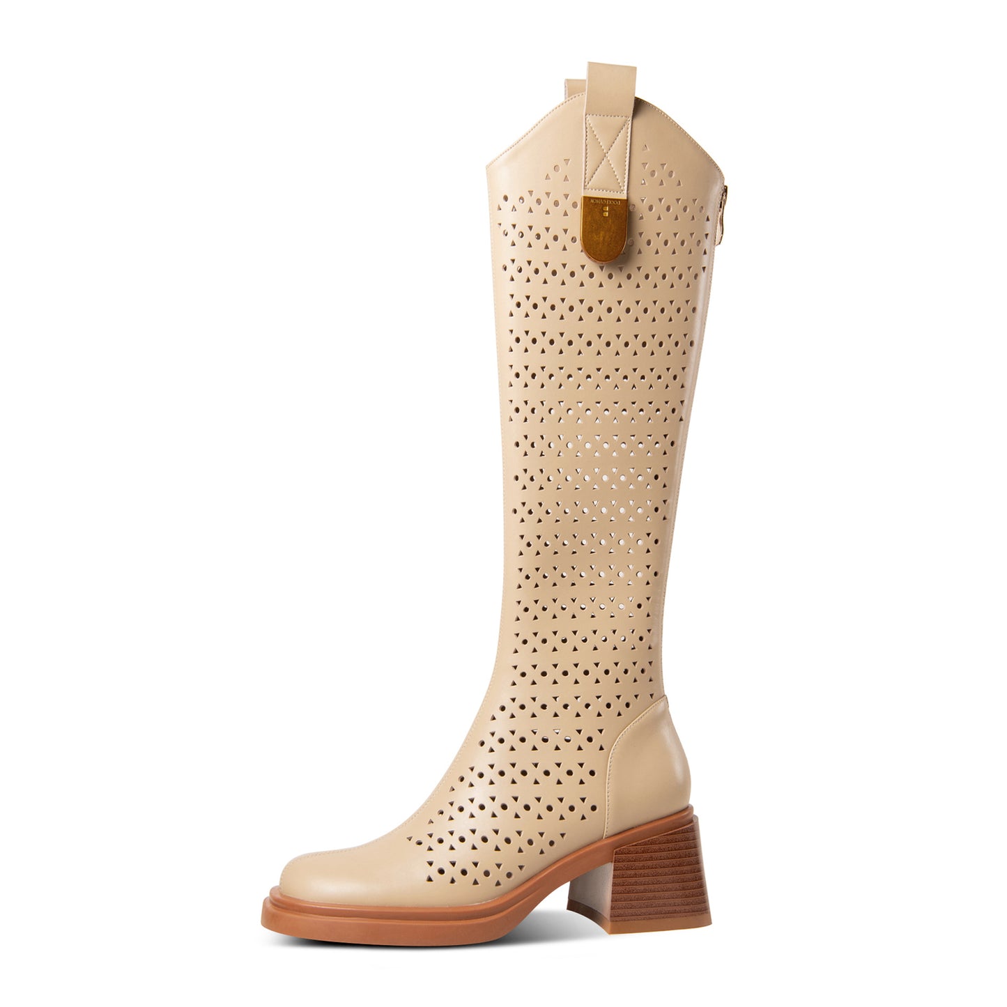 TinaCus Women's Handmade Genuine Leather Back Zip Up Block Heel Western Style Summer Knee High Boots