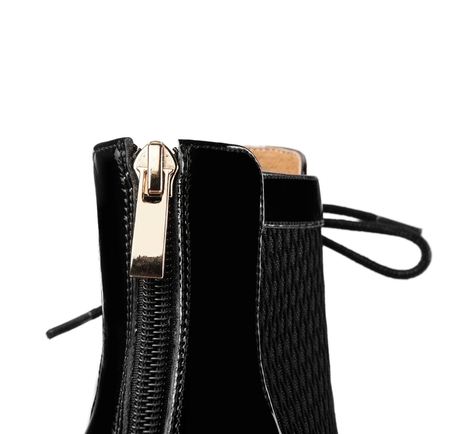 TinaCus Women's Handmade Patent Leather Mesh Hollow Chunky Heel Band Zip Up Summer Ankle Boots