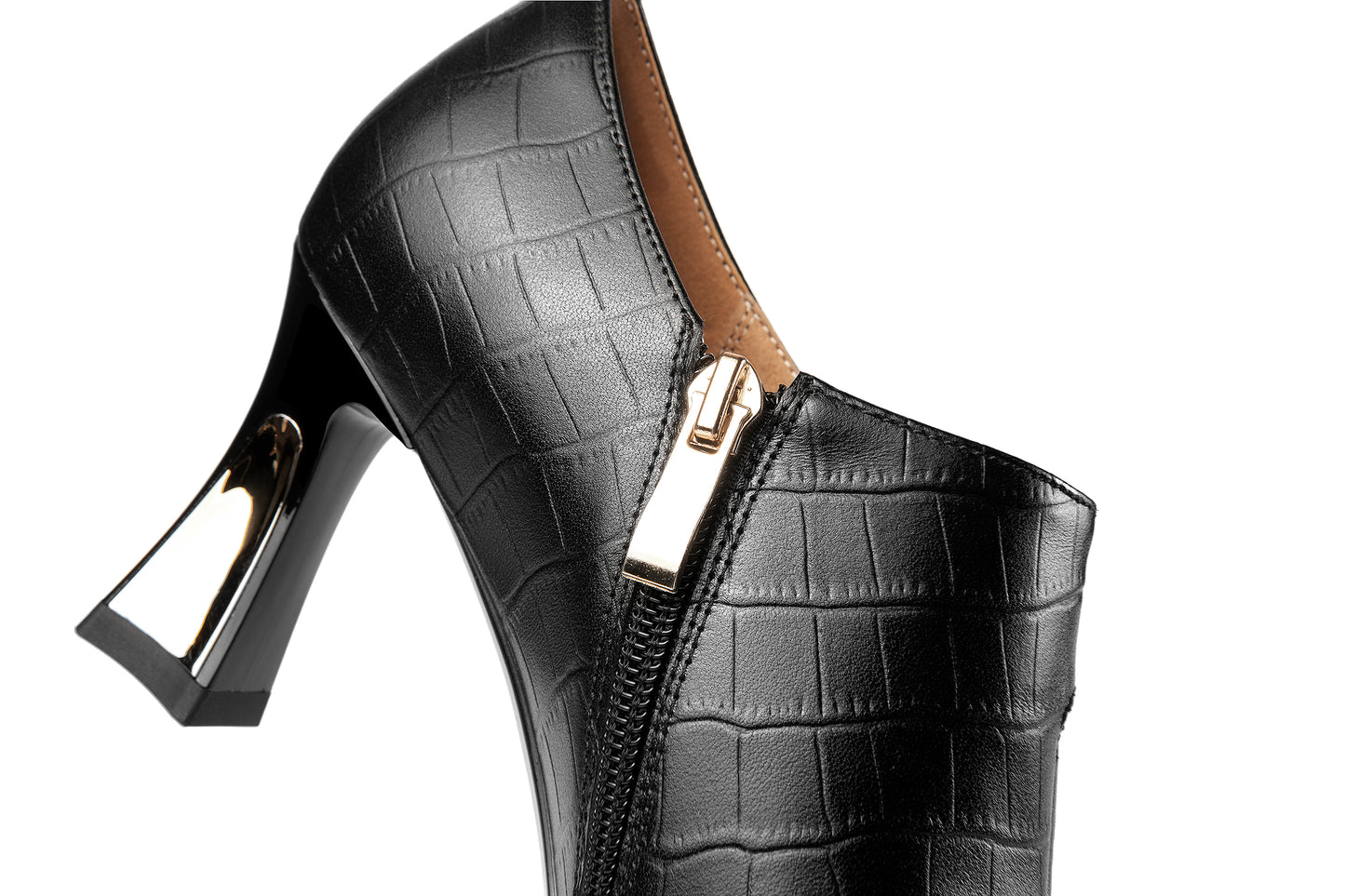 TinaCus Handmade Women's Genuine Leather Pearl Bamboo Grain Side Zipper Pointed Toe Mid Spool Heel Pumps