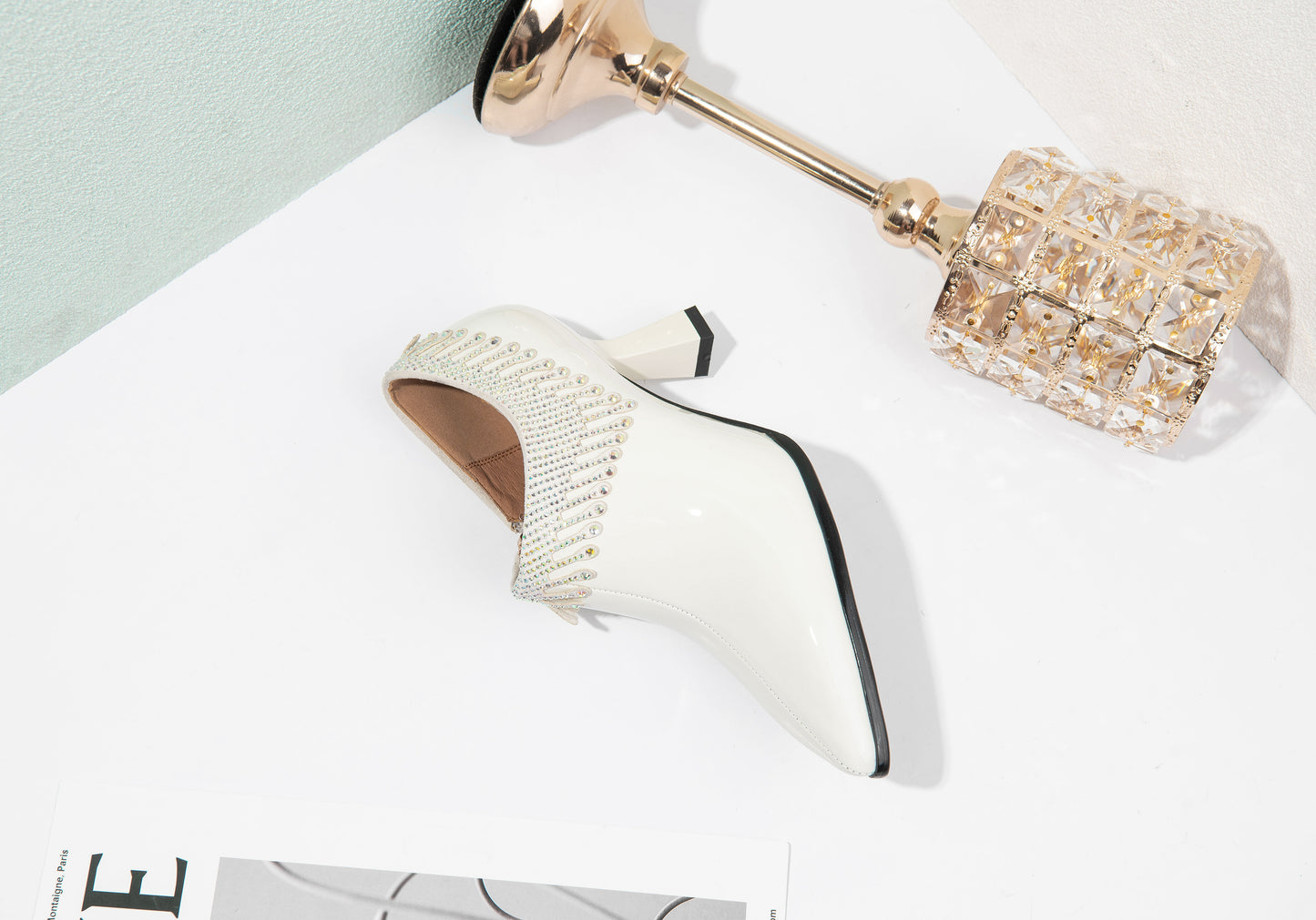 TinaCus Pointed Toe Women's Patent Leather Glitter Tassel Handmade Spool Heel Side Zip Pumps