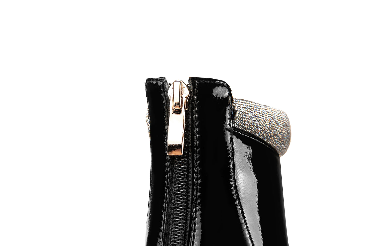 TinaCus Patent Leather Women's Handmade Pointed Toe Crystal Chunky Heel Back Zip Up Ankle Booties