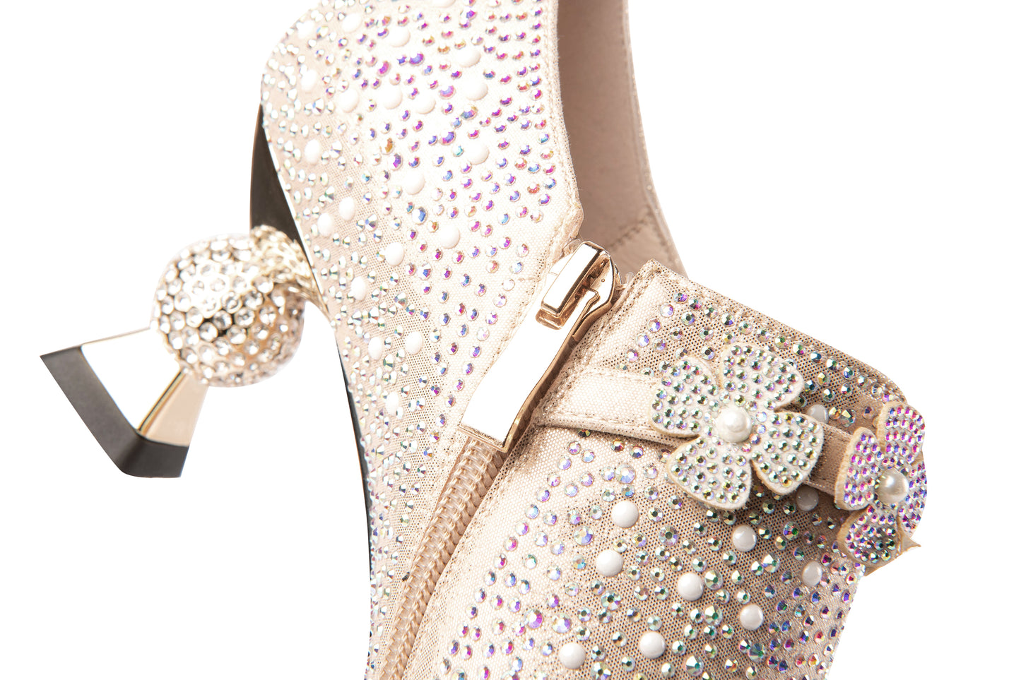 TinaCus Women's Handmade Glitter Sequins Pearls Pointed Toe Easy Side Zip Flowers Pumps