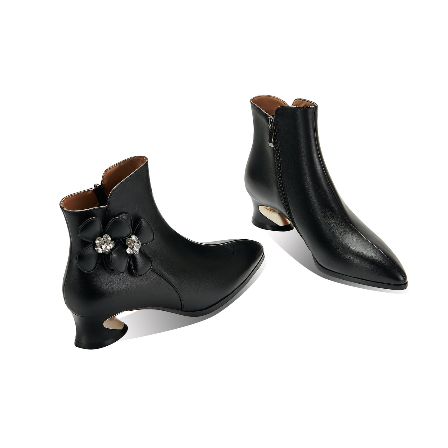 TinaCus Women's Genuine Leather Handmade Flowers Zip Up Ankle Boots