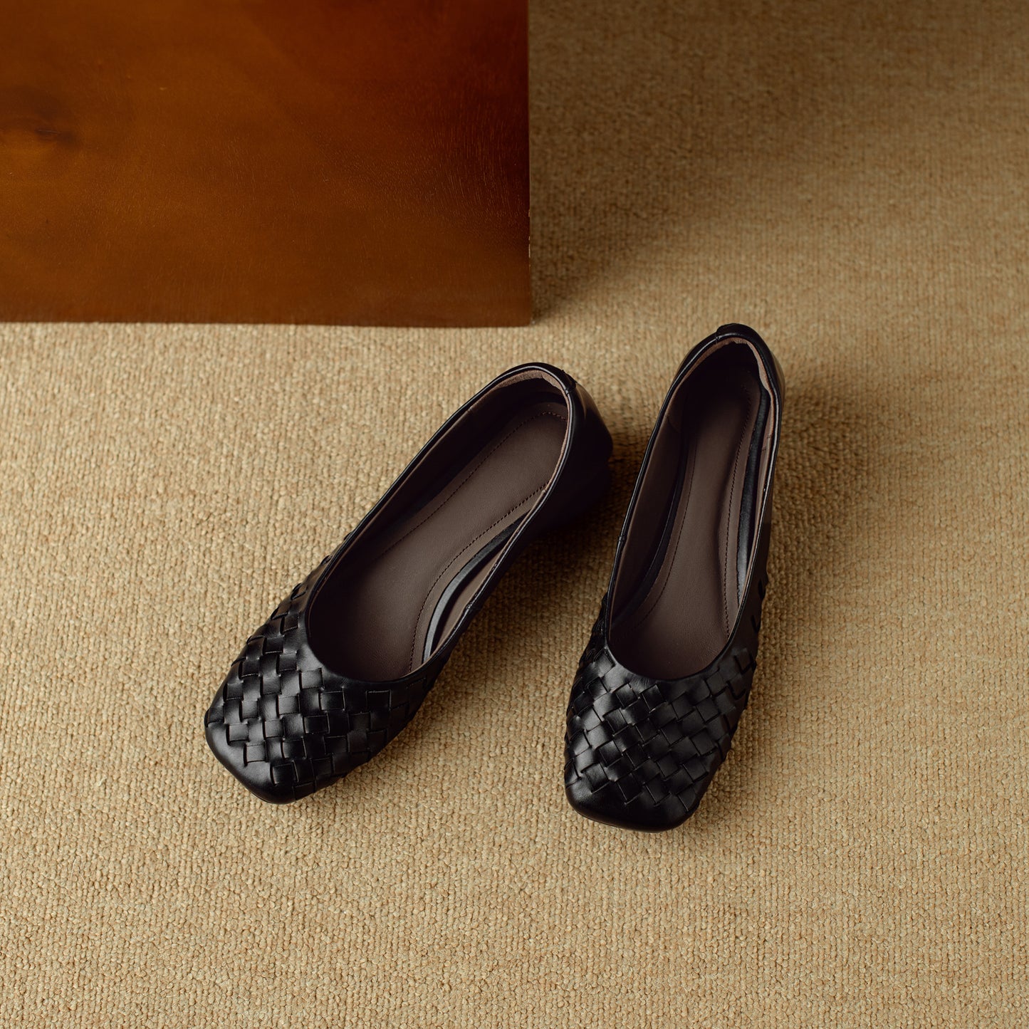 TinaCus Women's Genuine Leather Comfortable Weave Square Toe Slip On Casual Flats Dressy Shoes