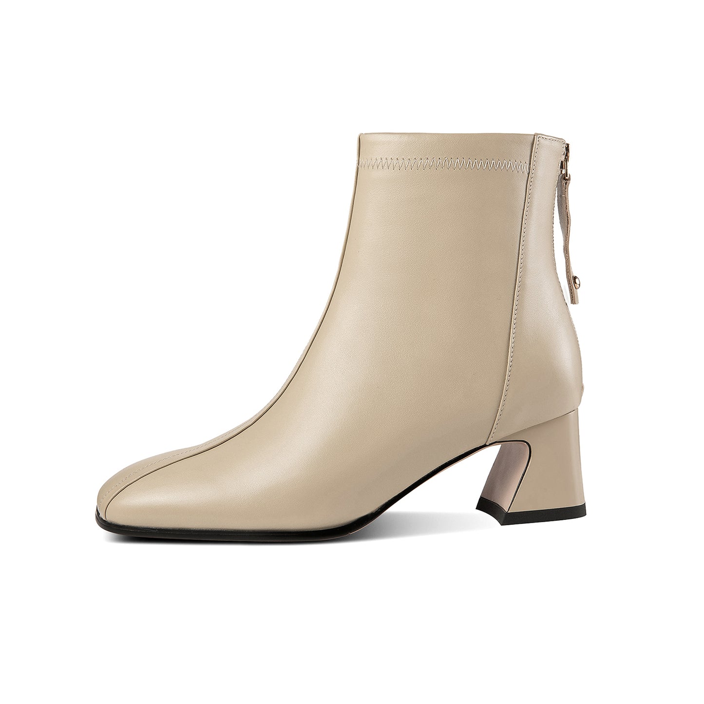 TinaCus Handgefertigte Damen-Stiefeletten aus echtem Leder mit Reißverschluss hinten, quadratischer Zehenpartie und niedrigem, klobigem Absatz