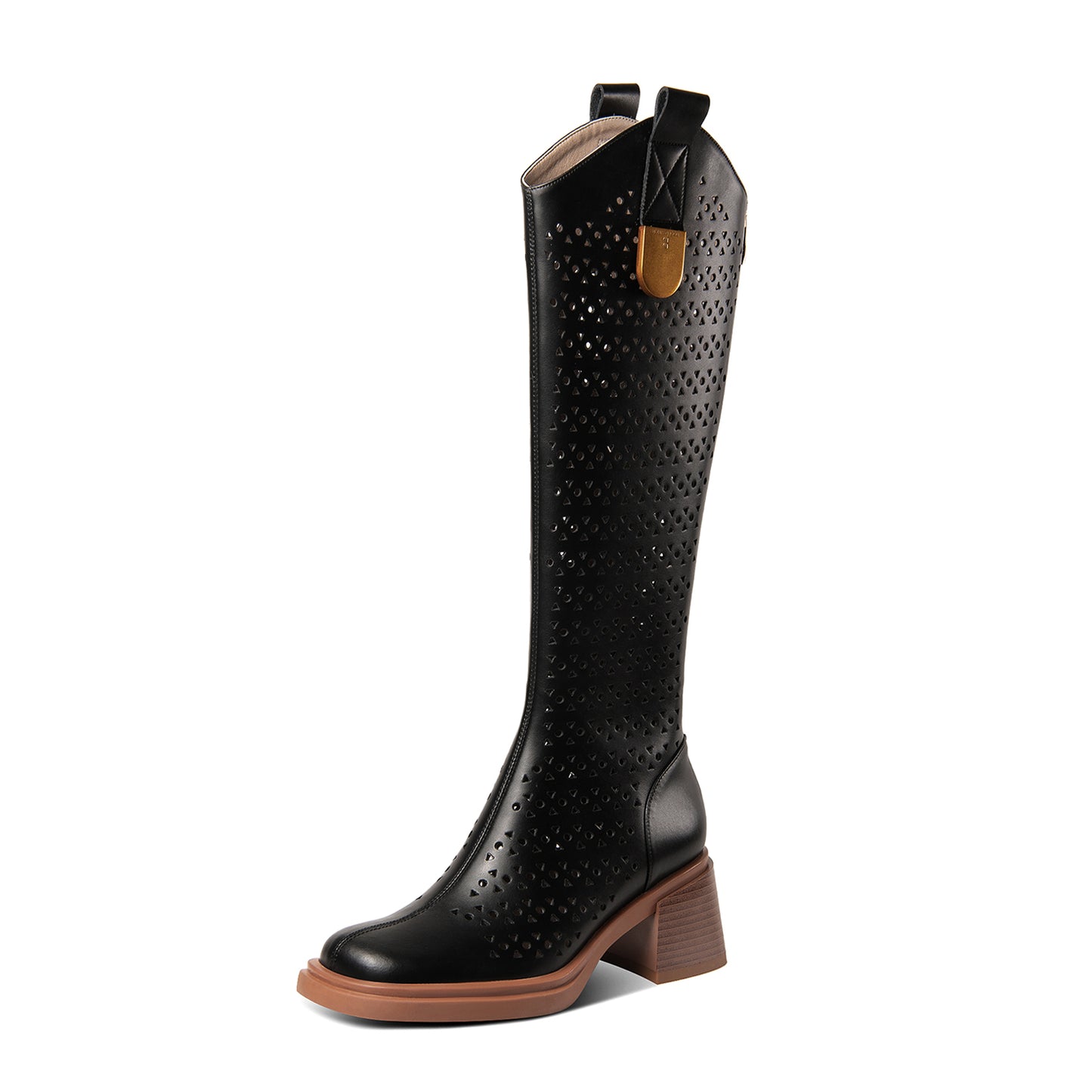 TinaCus Women's Handmade Genuine Leather Back Zip Up Block Heel Western Style Summer Knee High Boots