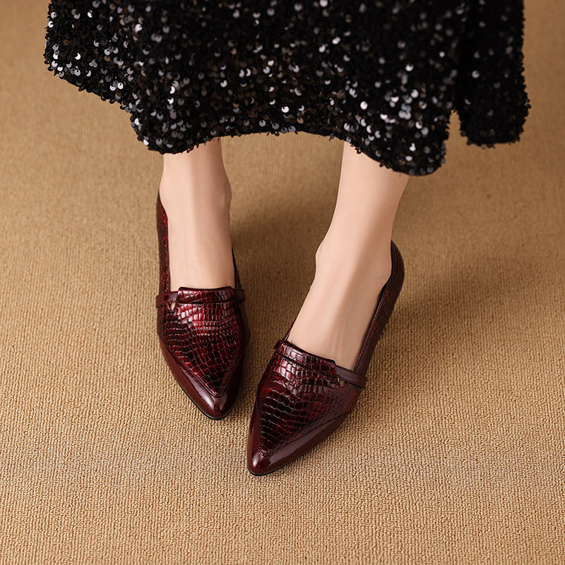 TinaCus Handmade Women's Patent Leather Crocodile Print Pointed Toe Low Heel Loafers Shoes