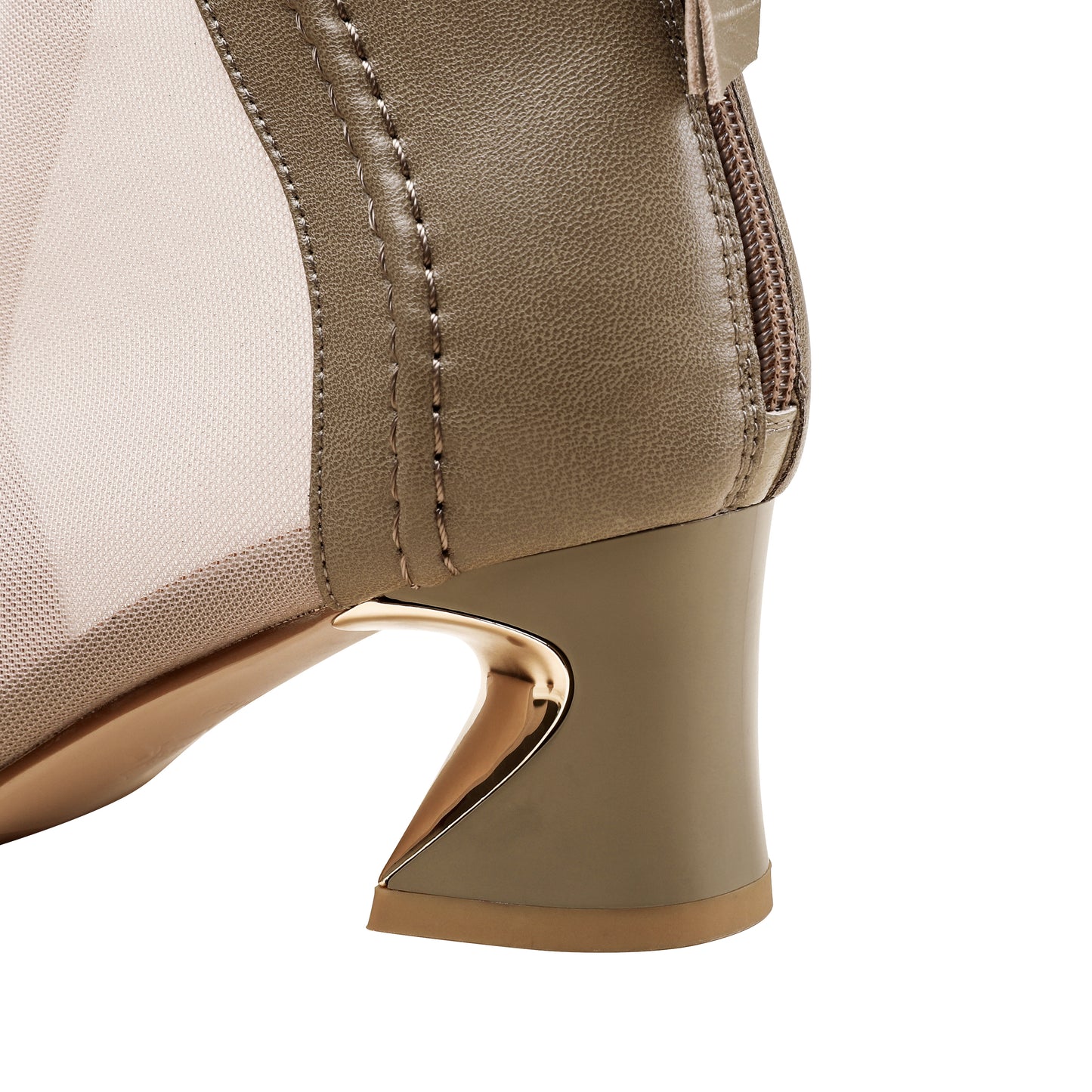 TinaCus Women's Pointed Toe Genuine Leather & Mesh Handmade Chunky Heels Casual Summer Booties with Zipper