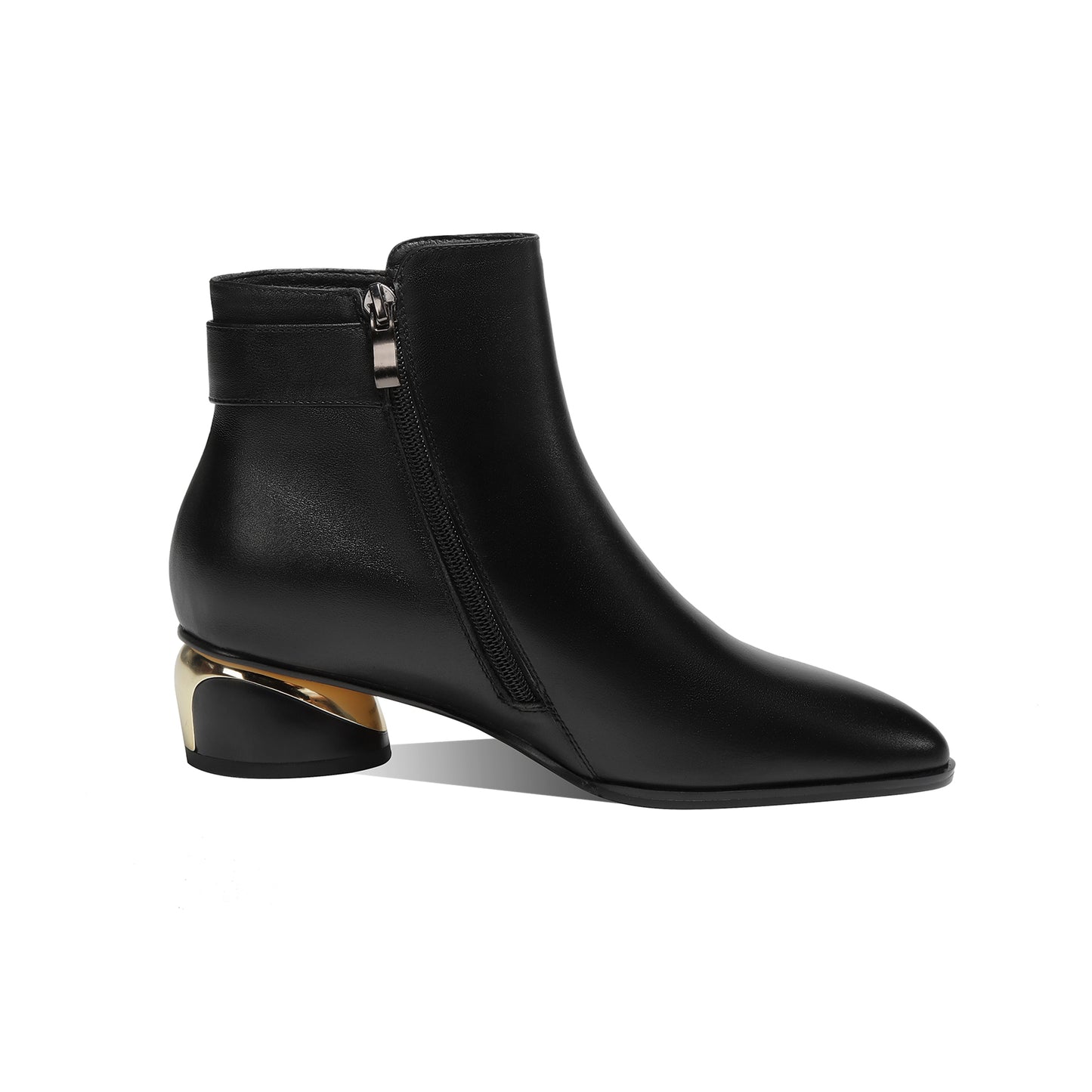 TinaCus Women's Pointed Toe Genuine Leather Handmade Buckle Low Chunky Heels Side Zip Up Stylish Ankle Boots