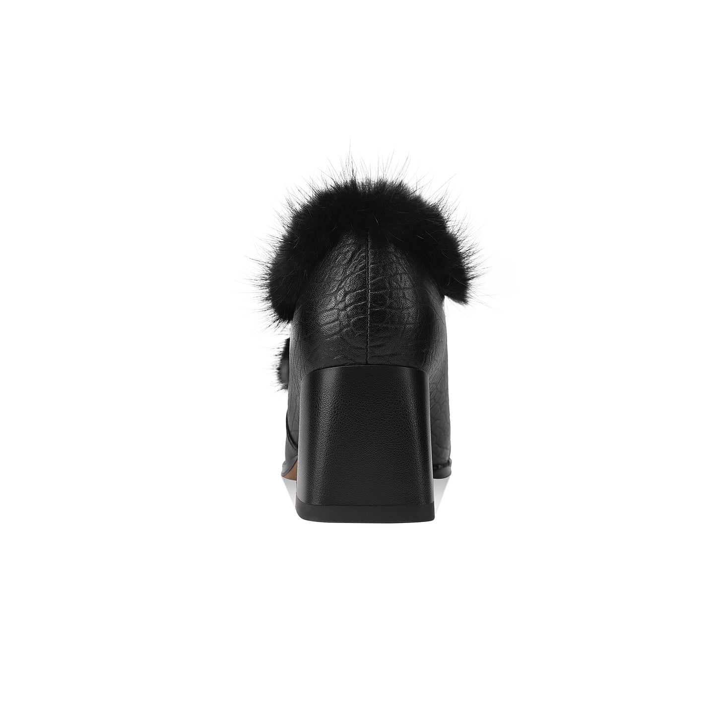 TinaCus Genuine Leather & Fur Women's Warm Pumps Shoes Square Toe Handmade Mid Heels