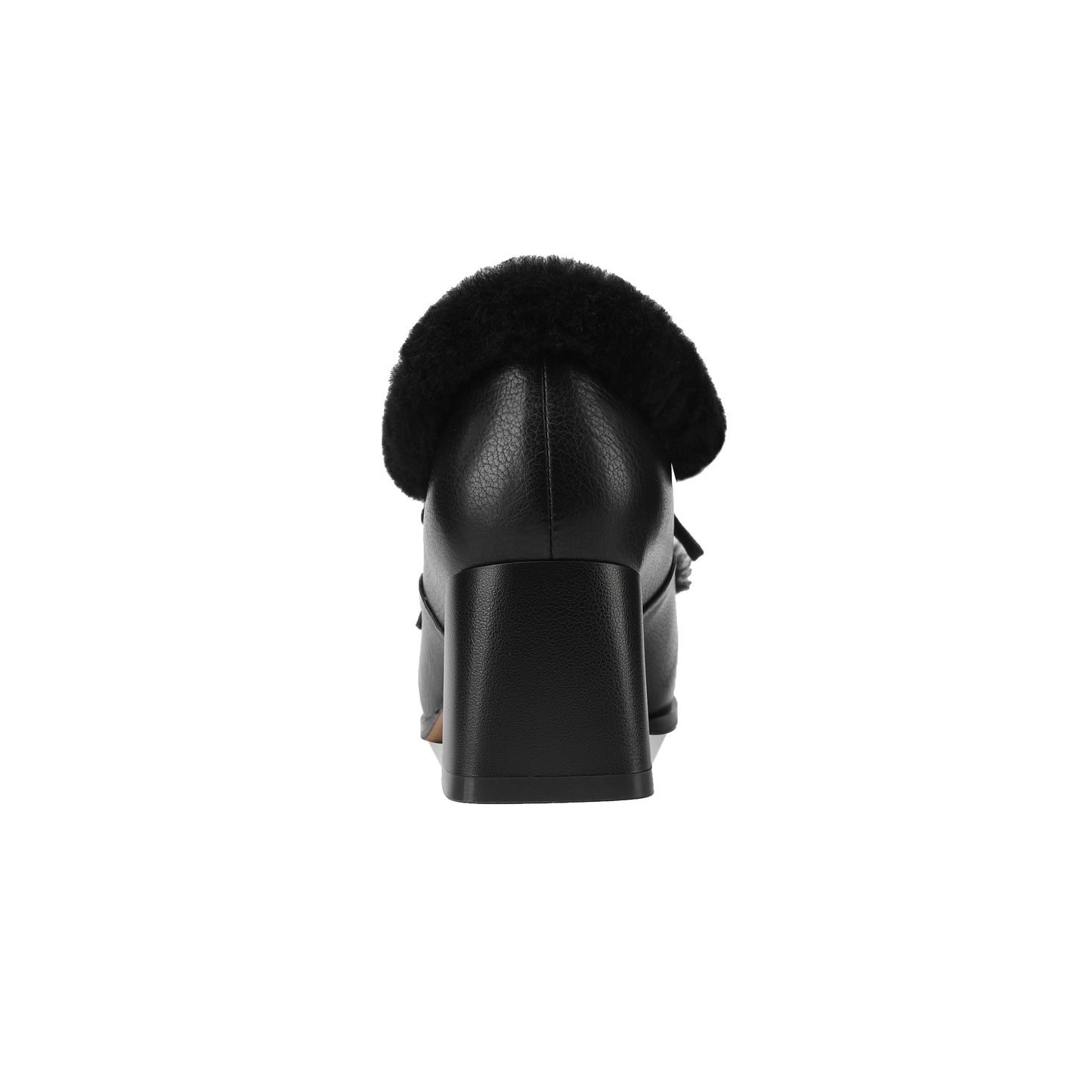 TinaCus Genuine Leather Handmade Fur Lining Pumps Women's Square Toe Mid Chunky Heels Lace up Oxford Shoes