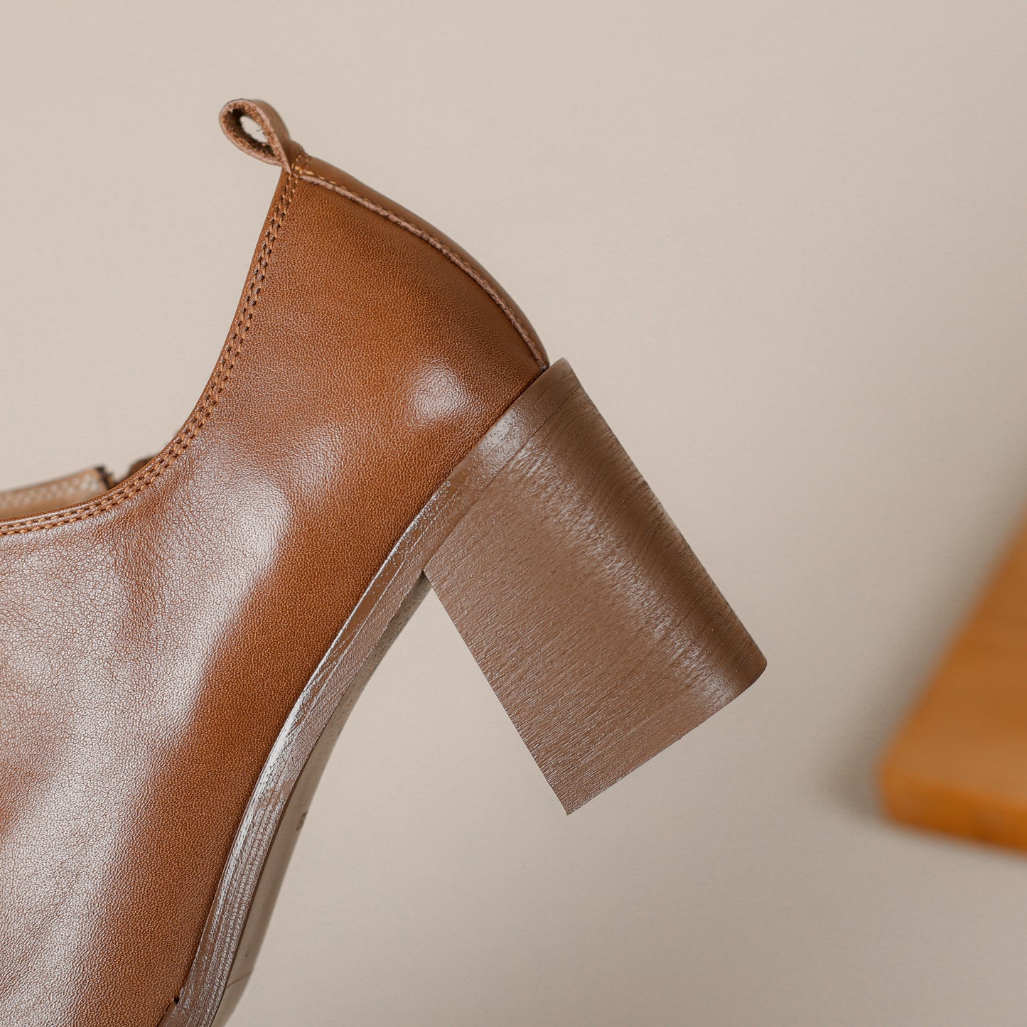 TinaCus Women's Genuine Leather Slip On Handmade Side Zipper Closed Square Toe Block Heel Pumps Shoes