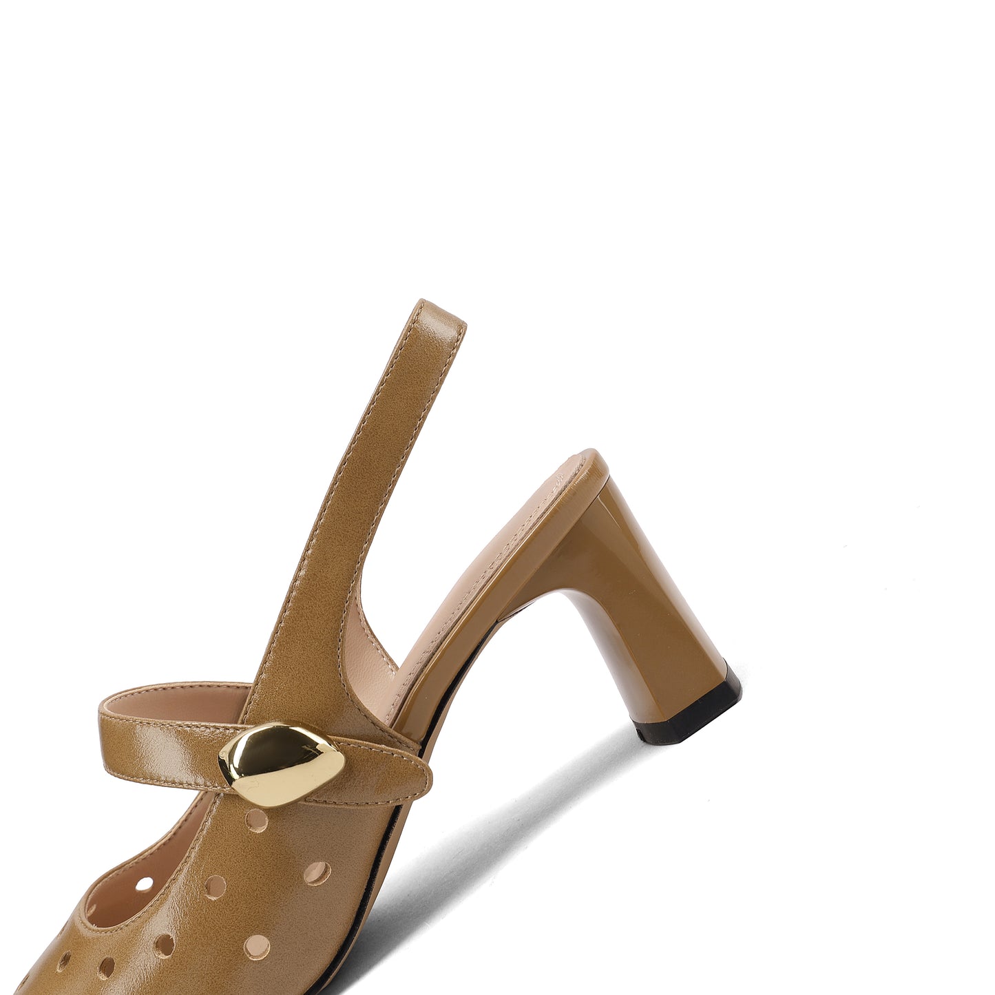 TinaCus Women's Square Toe Genuine Leather with Holes Handmade Mid Block Heels Chic Slingbacks Sandals