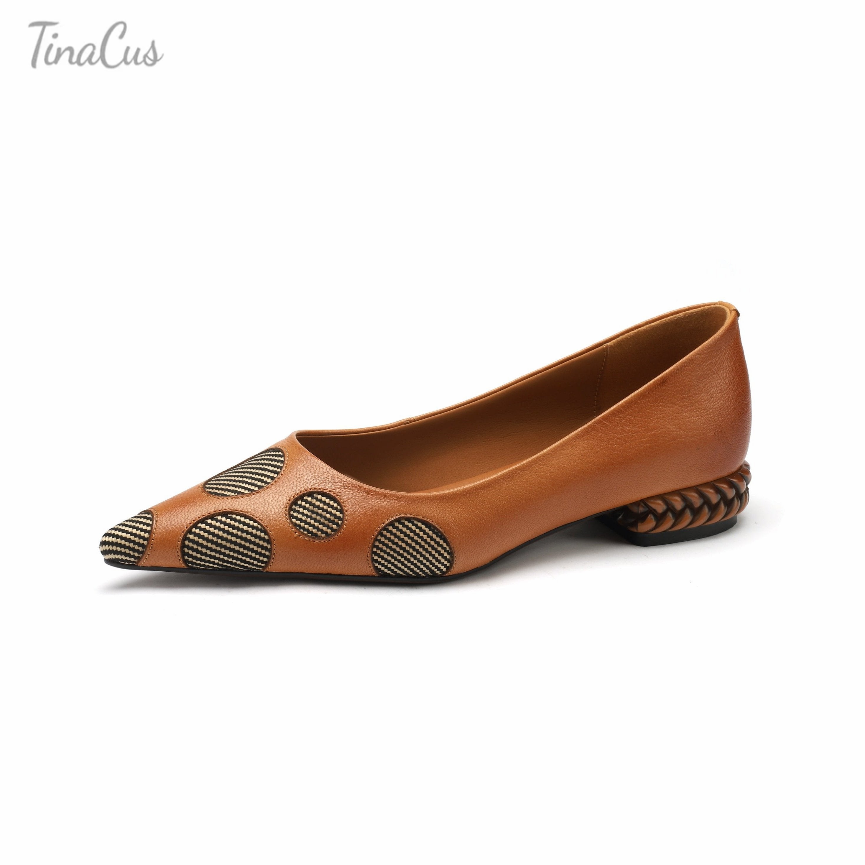 TinaCus Women's Genuine Leather Slip-On Pumps - Chunky Heel, Office Shoes - View #5
