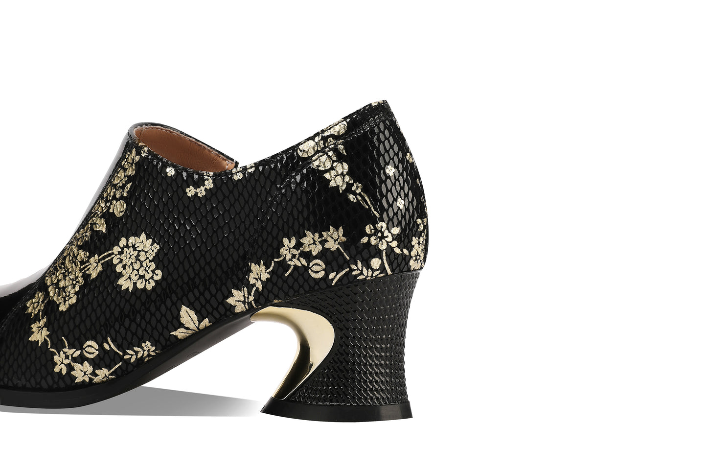 TinaCus Women's Pointed Toe Patent Leather & Printed Genuine Leather Handmade Side Zipper Chunky Heels