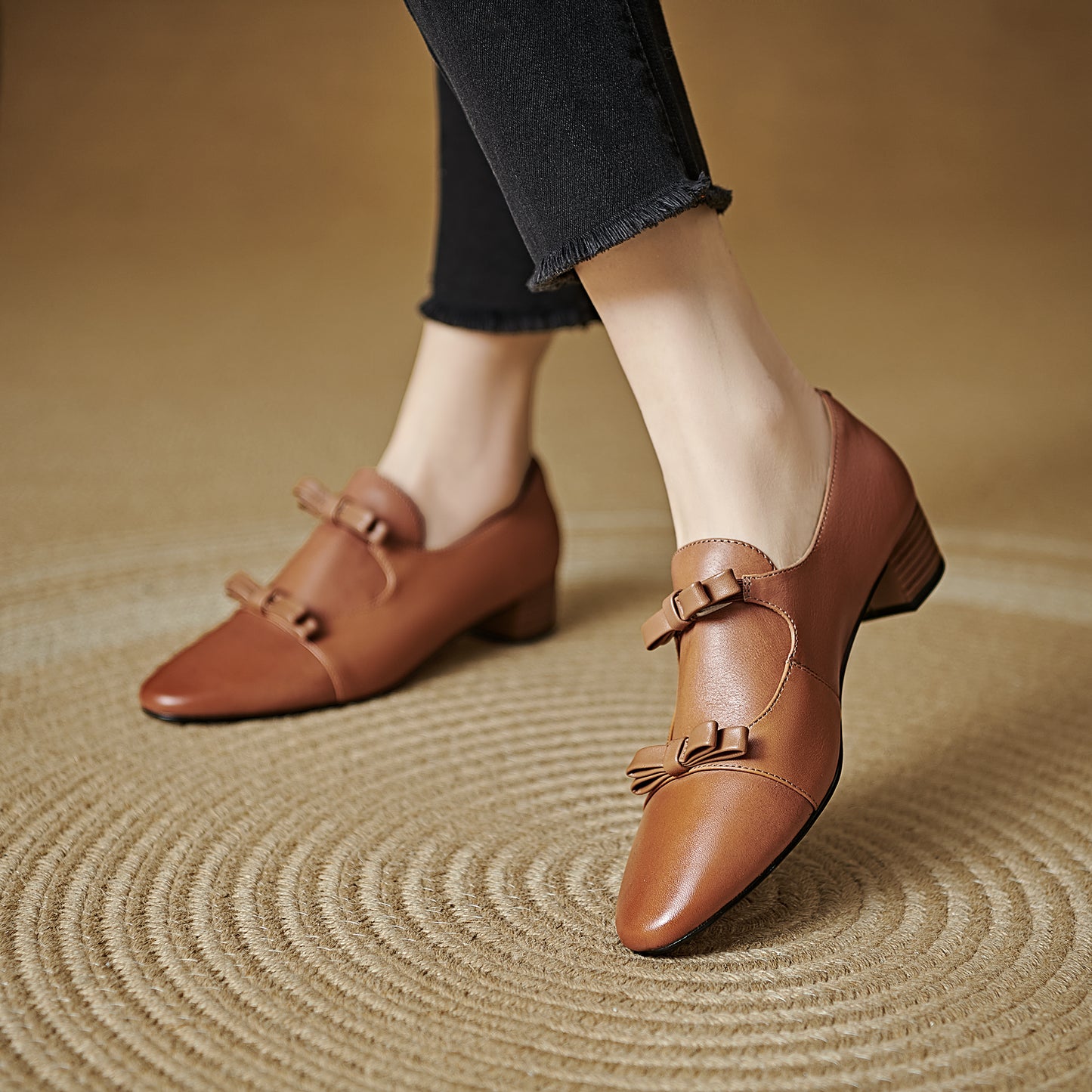 TinaCus Handmade Women's Genuine Leather Round Toe Double Bowknots Classic Loafer Shoes