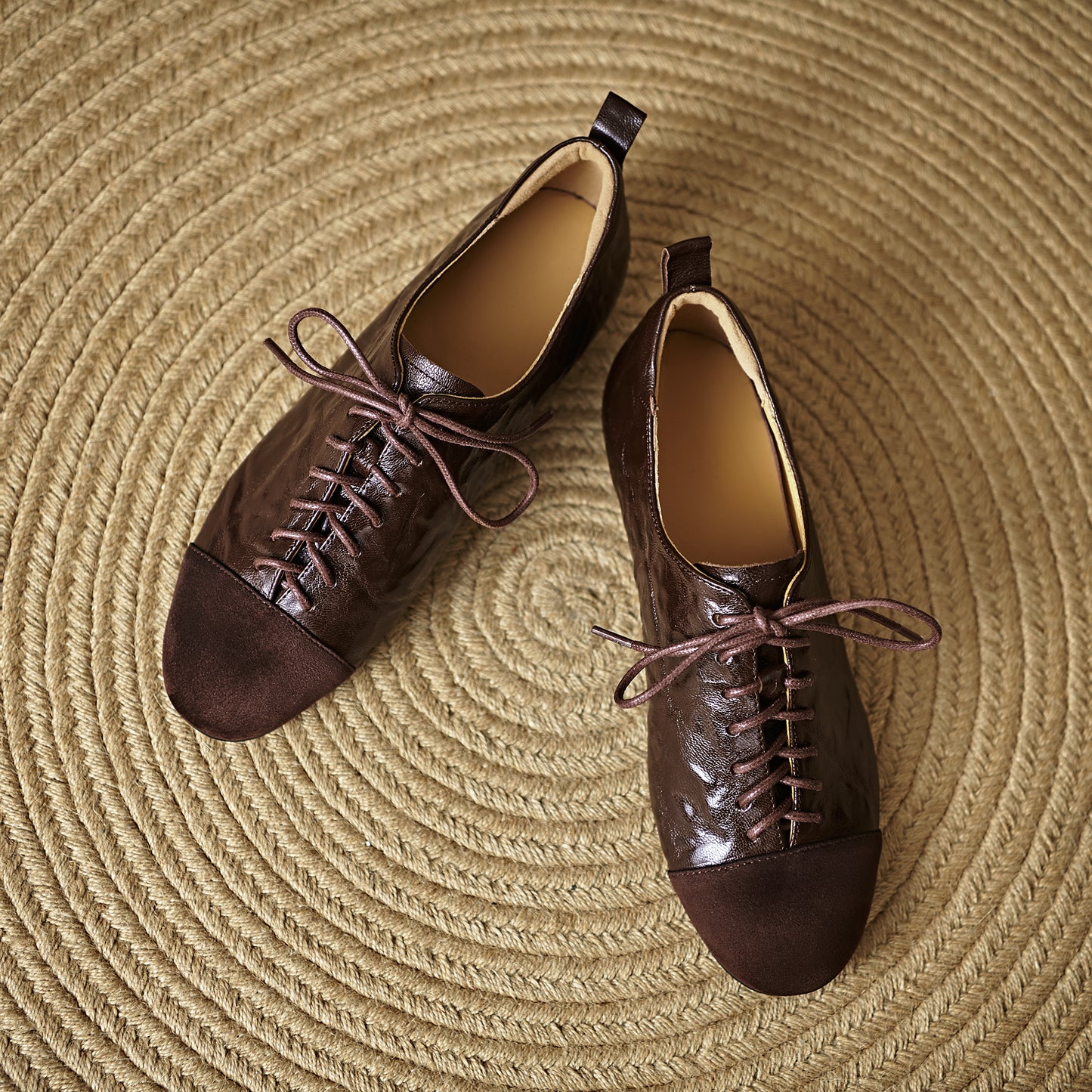 TinaCus Handmade Women's Genuine Leather Round Toe Lace-up Office Oxford Flats