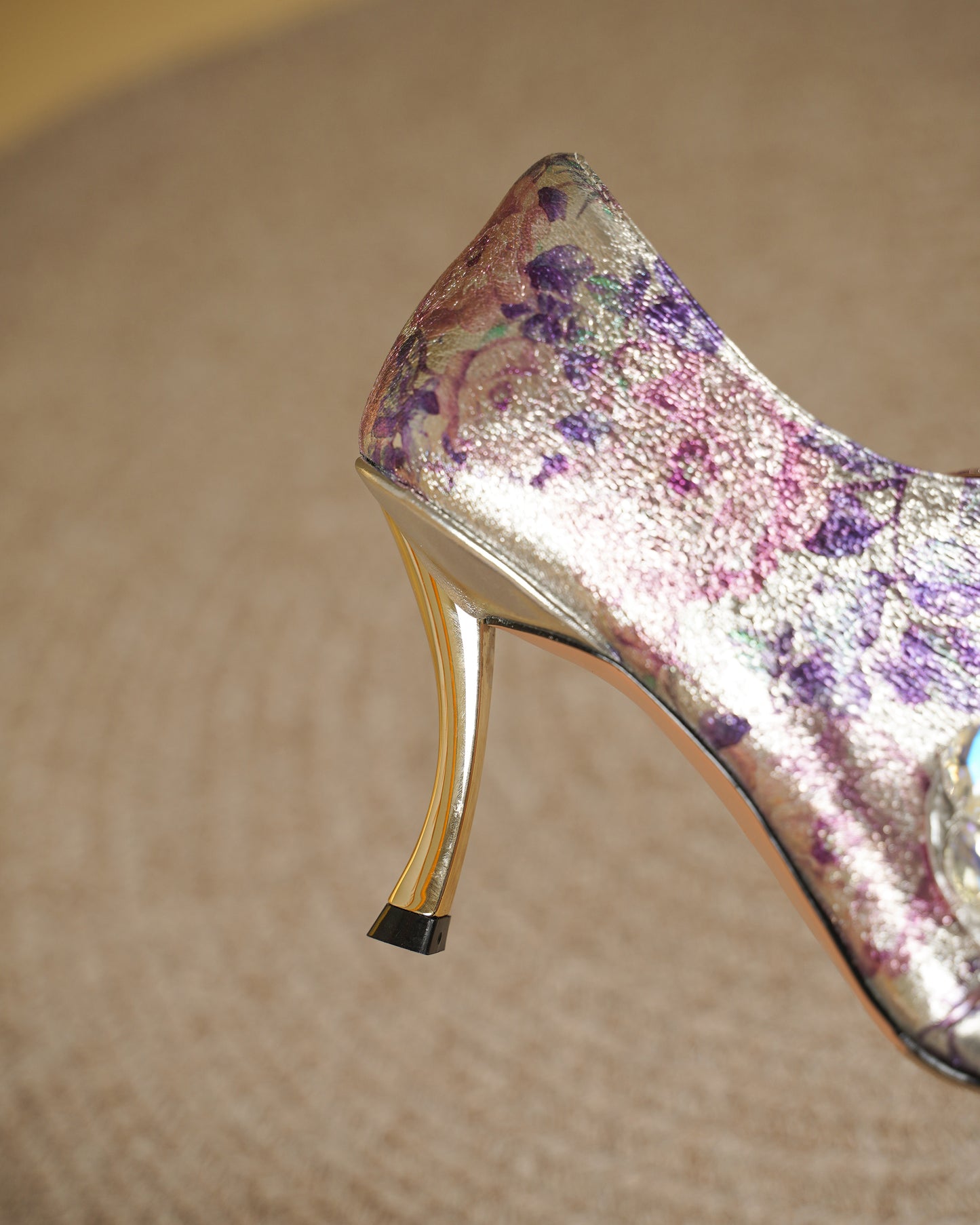 TinaCus Women's Genuine Leather Rhinestone Rose Metallic Floral Pointed Toe Handmade Stiletto Heel Dress Pumps