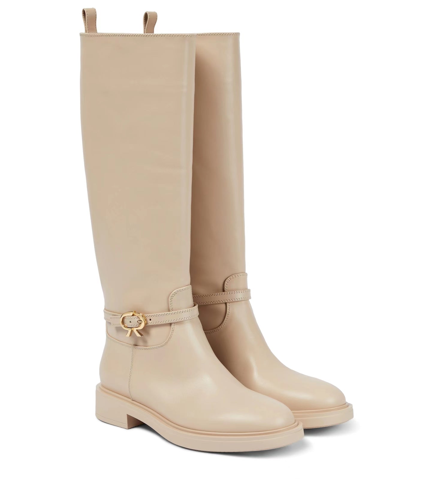 TinaCus Women's Genuine Leather Round Toe Handmade Side Zipper Low Chunky Heels Trendy Knee High Boots