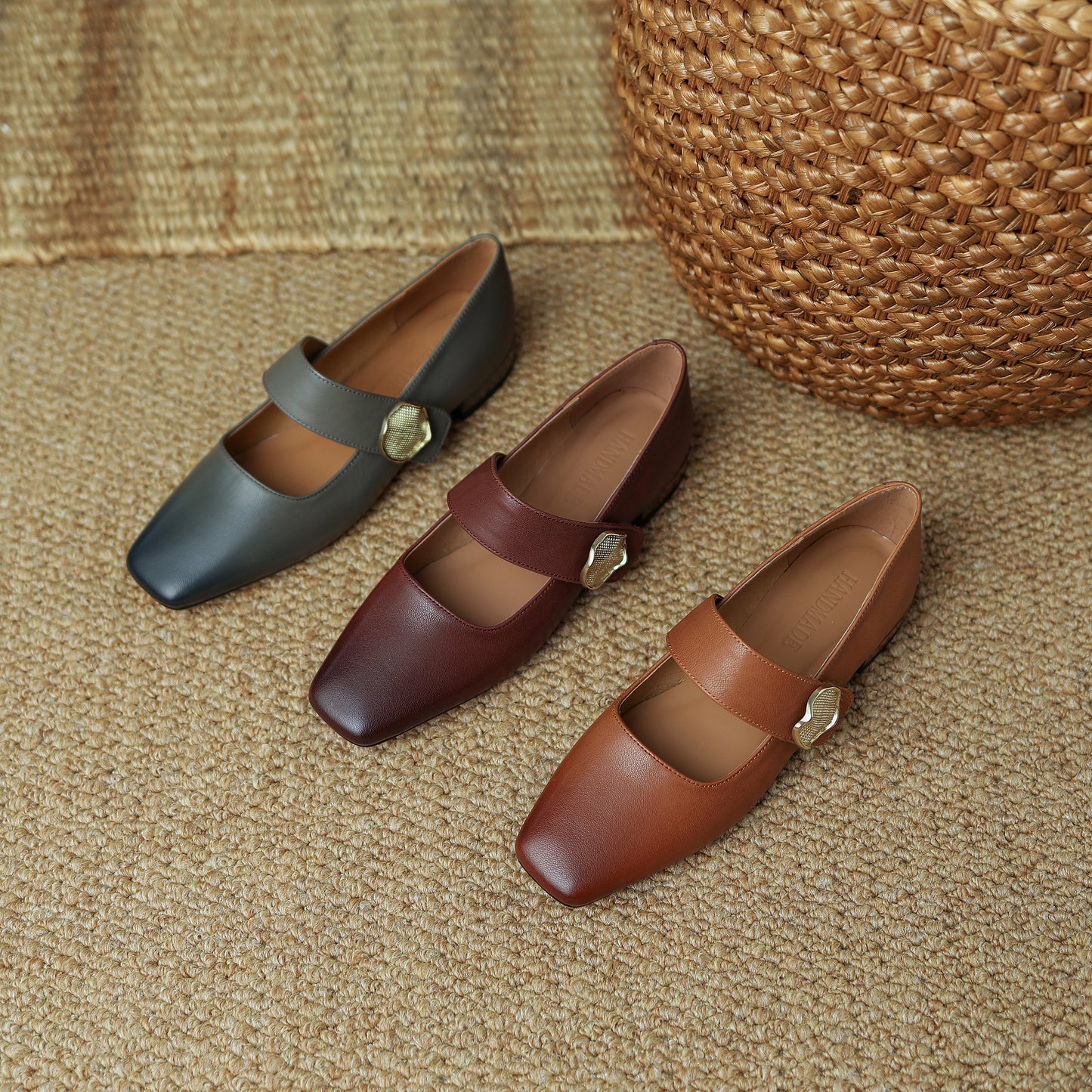 TinaCus Women's Genuine Leather Handmade Square Toe Flat Heel Metal Buckle Mary Jane Dress Shoes