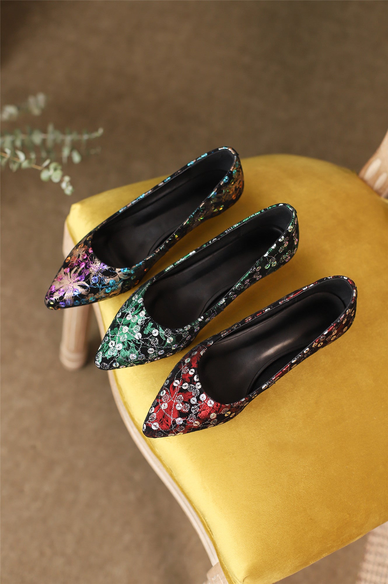 TinaCus Damen-Pumps mit spitzer Zehenpartie, echtes Leder, handgefertigt, niedriger Absatz, zum Hineinschlüpfen, einzigartige Schuhe