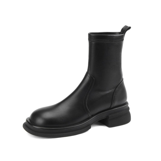 TinaCus Women's Genuine Leather Round Toe Handmade Platform Slip On Trendy Chelsea Boots