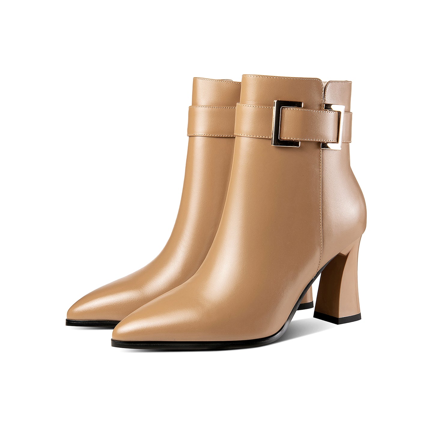 TinaCus Genuine Leather Women's Handmade Side Zip Up Modern Buckle High Heel Pointed Toe Ankle Booties