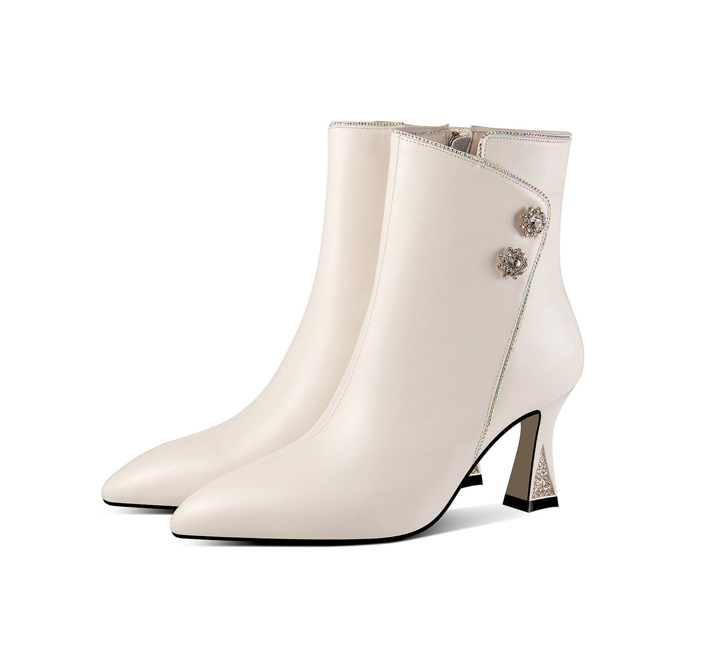 TinaCus Women's Handmade Genuine Leather Side Zip Up High Heel Pointed Toe Ankle Dressy Booties