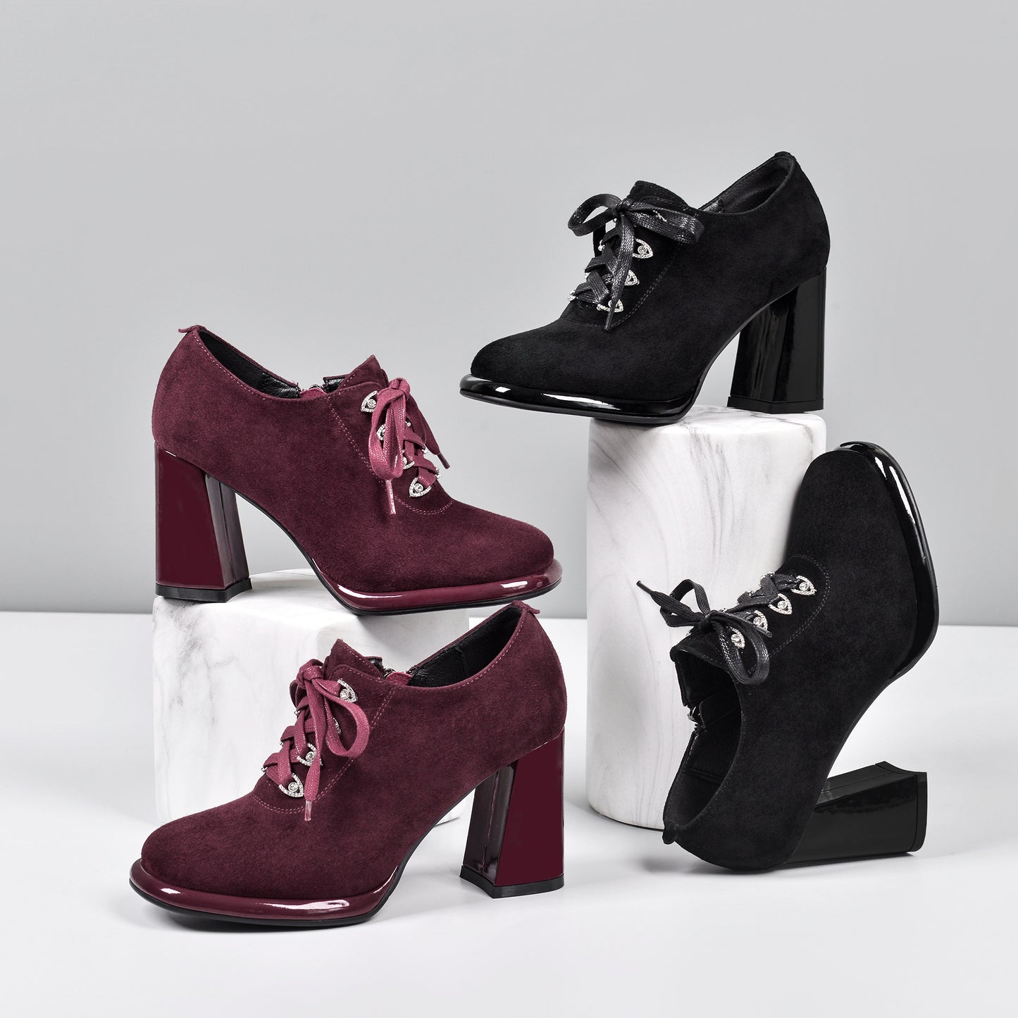 TinaCus Women's Round Toe Suede Leather Handmade Side Zipper Sleftie Pump Shoes with High Chunky Heel