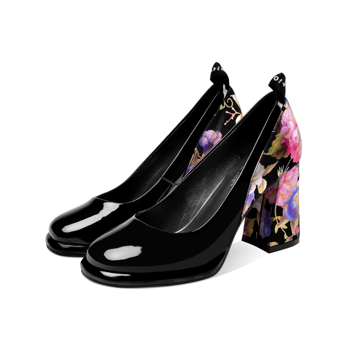 TinaCus Women's Round Toe Floral Patent Leather Handmade Platform High Chunky Heel Unique Pump Shoes