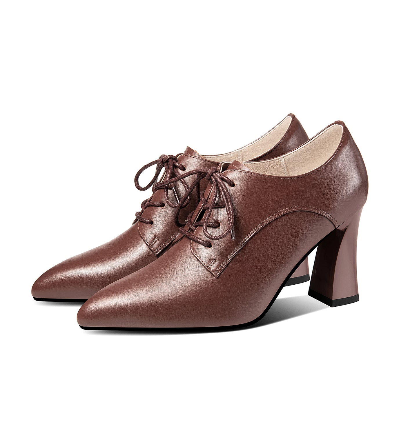 TinaCus Women's Genuine Leather Handmade Pointed Toe High Chunky Heel Lace Up Stylish Oxford Pumps