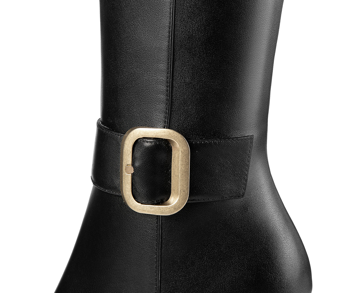 TinaCus Handmade Women's Genuine Leather High Heel Side Zip Up Belt Decor Pointed Toe Black Knee-High Boots